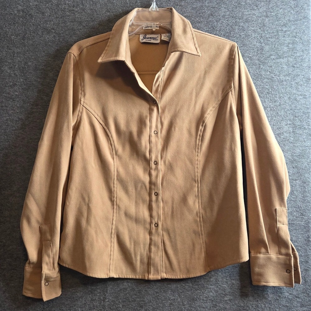 Vintage Faux Suede Shirt Tan Western Snap Button Front Boho Chic  Casual Comfort